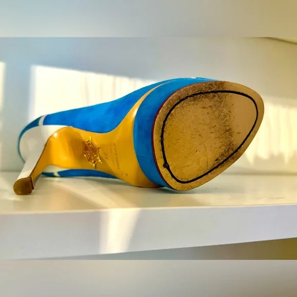 Charlotte Olympia Blue Suede Heels